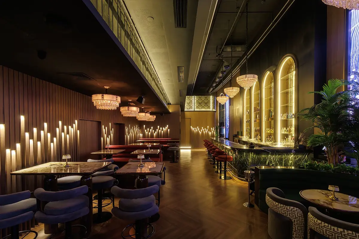 ZEA dining room with lit arched niches in DIFC